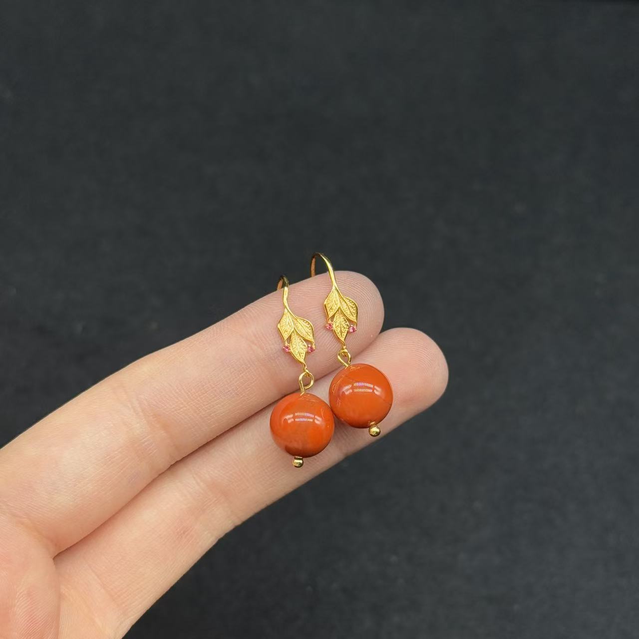 南红（玛瑙）925南红耳钩-约10mm-多样性发货-M君-B815