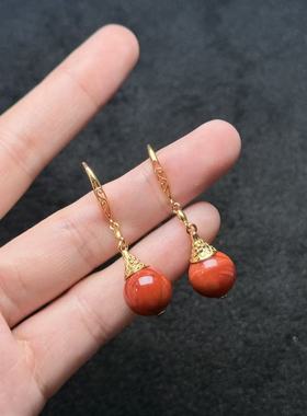 南红（玛瑙）S925南红圆珠耳钩-约11mm-PH臻-多样性发货-A3777