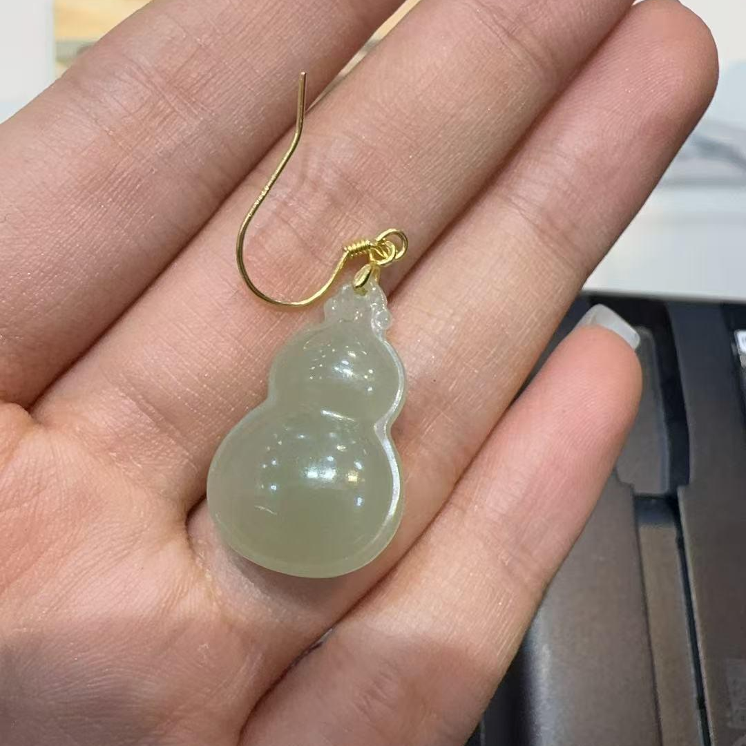 s925银和田玉葫芦耳钩-约24*16-多样性发货-J林