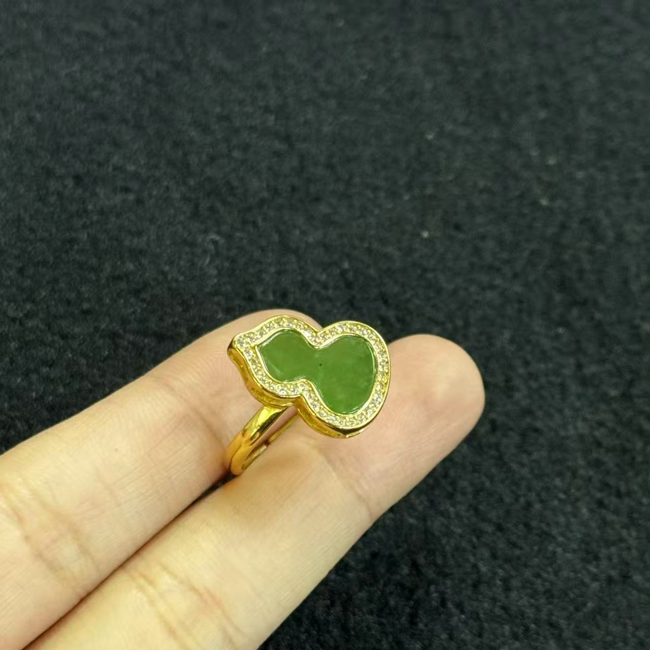 s925银和田玉葫芦戒指，约17*13*3mm-多样性发货-，Y欣，Y6165