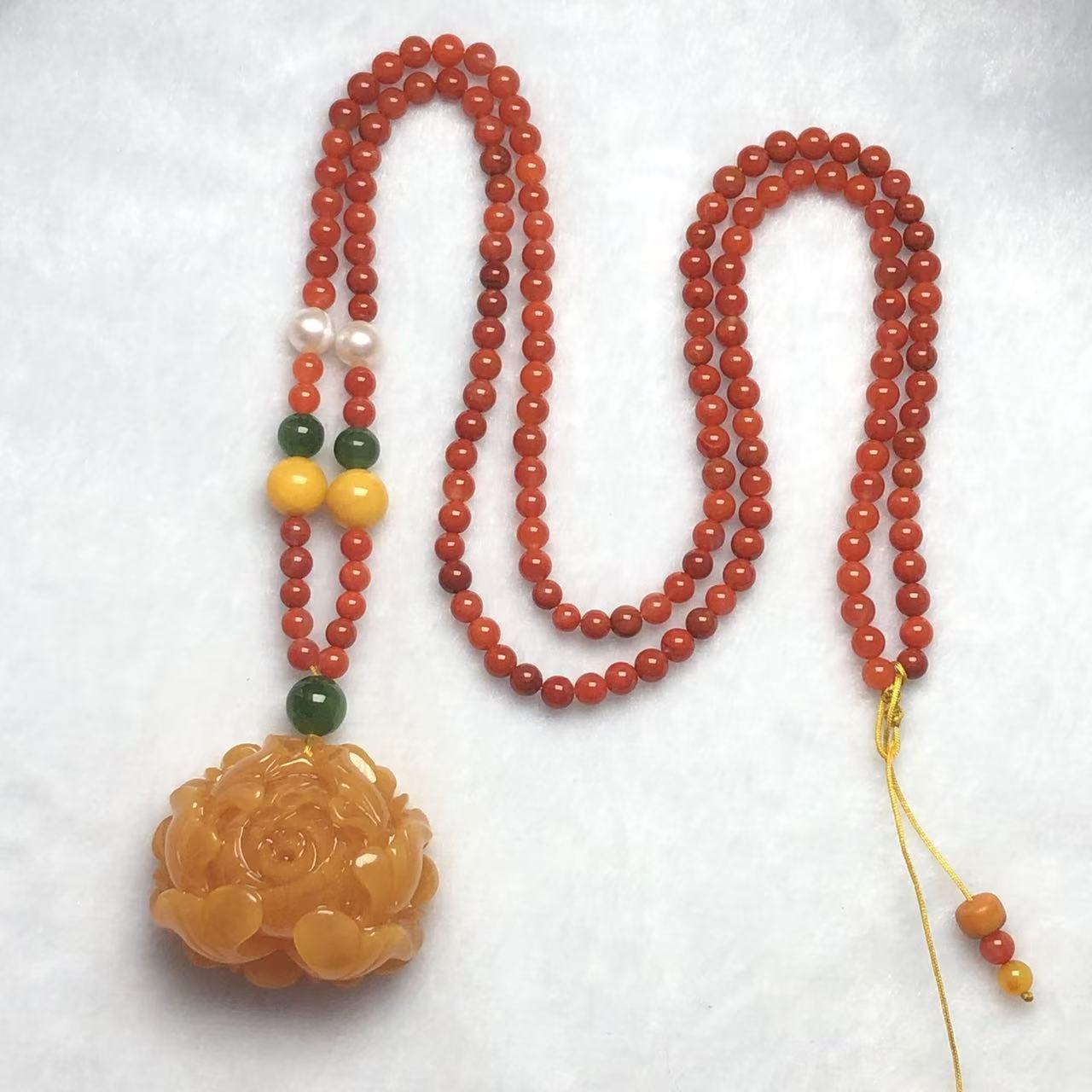 蜜蜡牡丹花项链-约34*31*21-多样性发货-P海-Y714