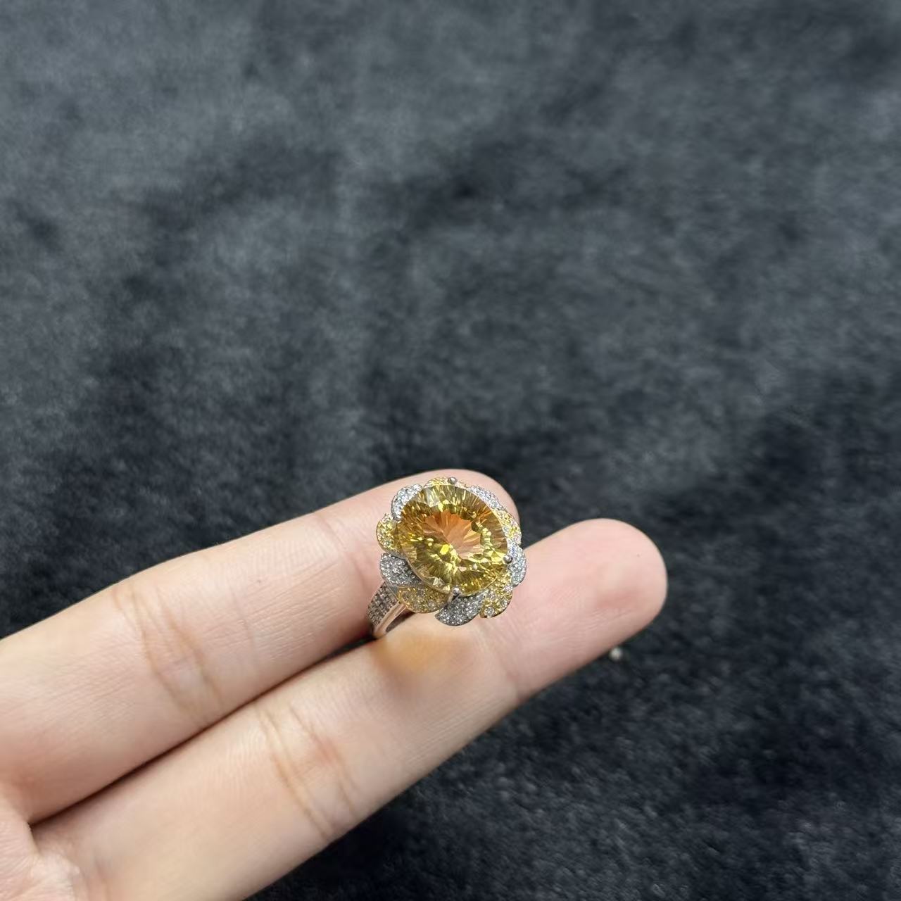 s925银黄水晶戒指-约9*11*7mm-多样性发货-S优-B963