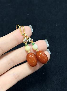 S925琥珀老蜡耳钩约16×11mm多样性发货-，R祥，B9746