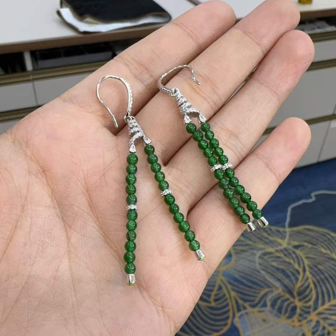 S925银翡翠耳钩-约3mm-多样性发货-L银