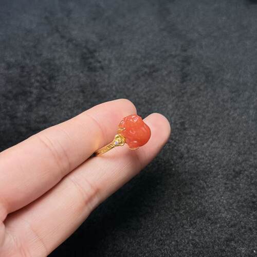 南红（玛瑙）S925貔貅戒指-约12×9×10mm-PH臻-多样性发货-A3773