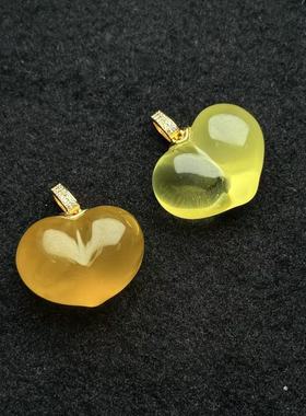 925银蜜蜡桃心吊坠，约26*24*13mm-多样性发货-，B福，B6787