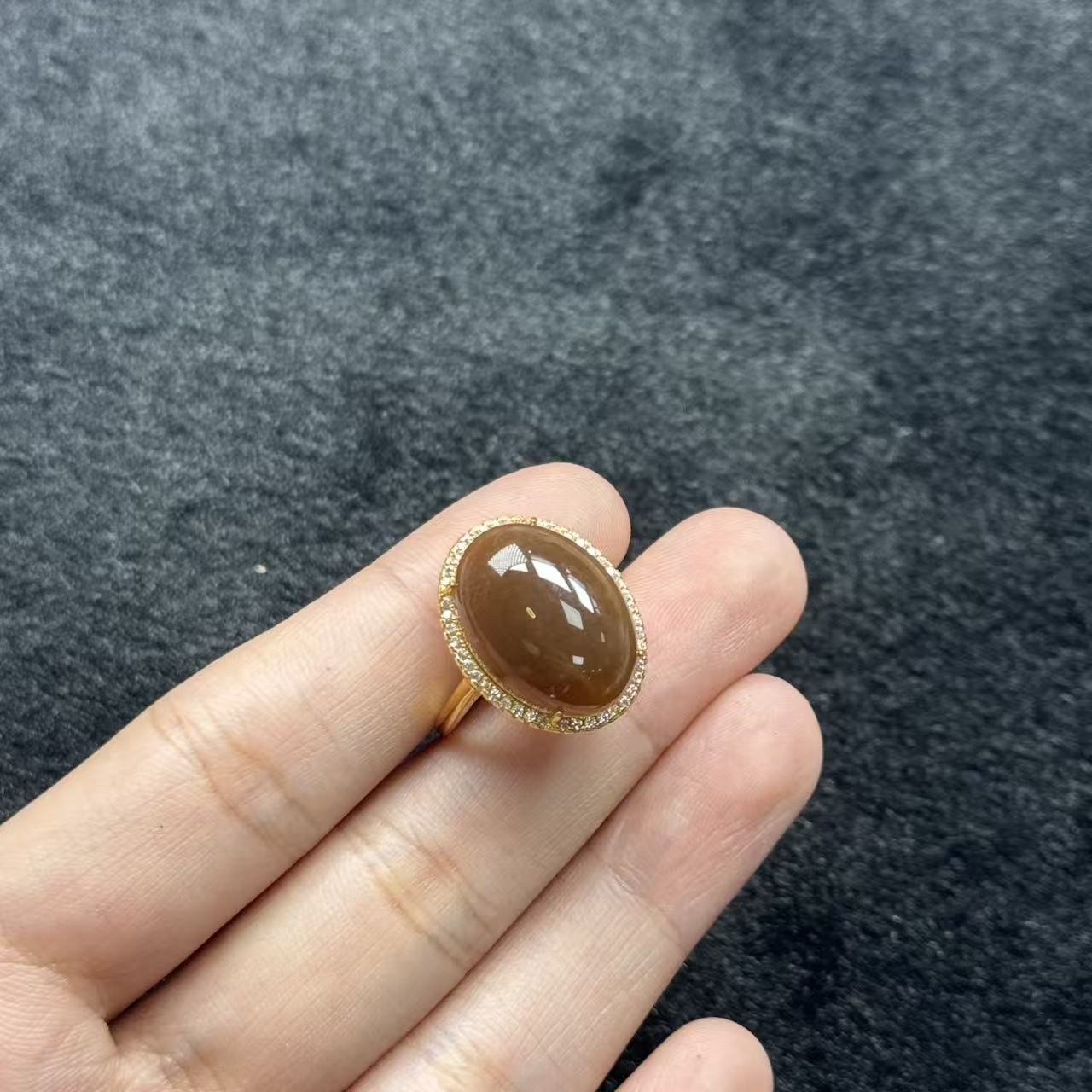 s925银和田玉糖料戒指-约16*20mm-多样性发货-J林B1723