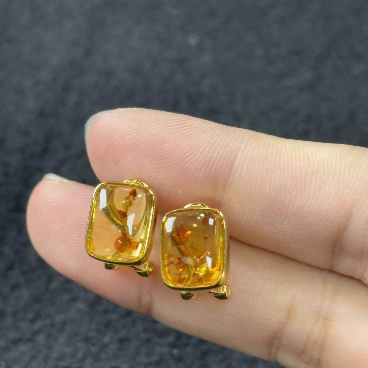 s925银蜜蜡耳扣-约14*9*4mm-多样性发货-R祥，B3928