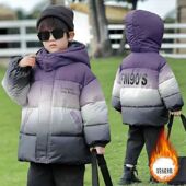 潮保暖外套儿童加厚羽绒棉服 中大童韩版 男童冬装 渐变棉衣2024新款