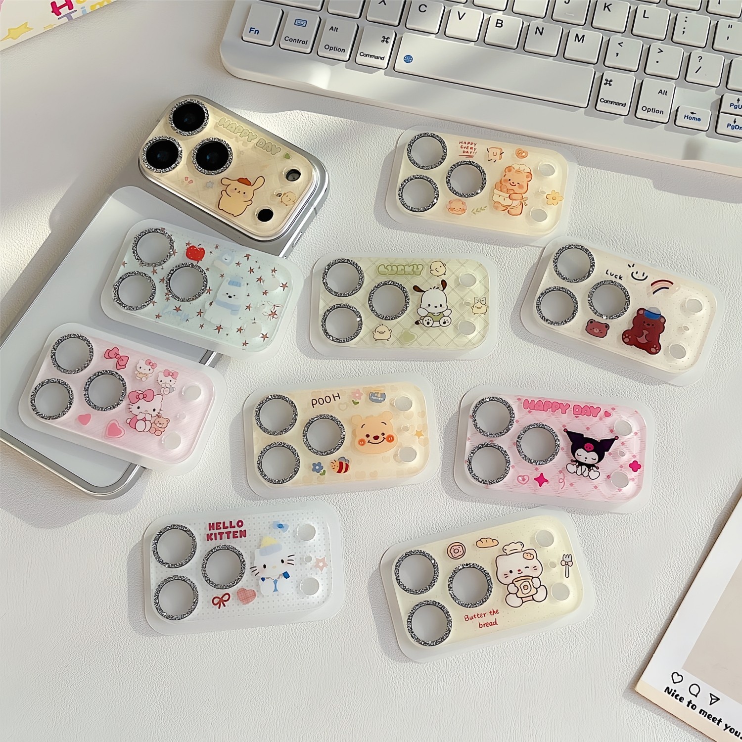 卡通可爱闪粉镜头膜适用iPhone17pro装饰图案苹果17promax镜头贴纸底座相机一体全包17pm手机摄像头保护贴膜