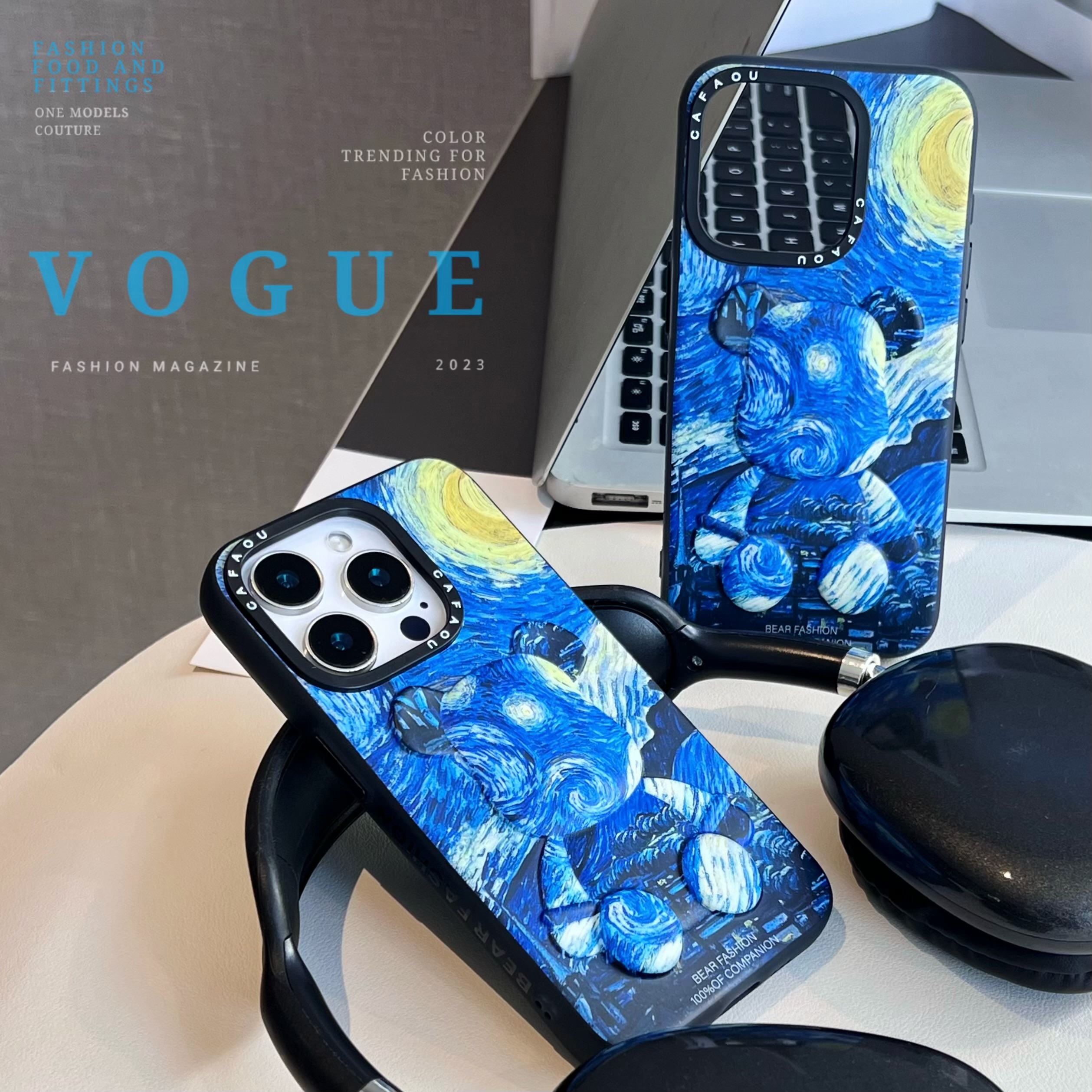 潮牌暴力熊适用iPhone15苹果16手机壳14promax蓝色油画高级设计感13男款保护套立体创意小众pro磨砂全包防摔