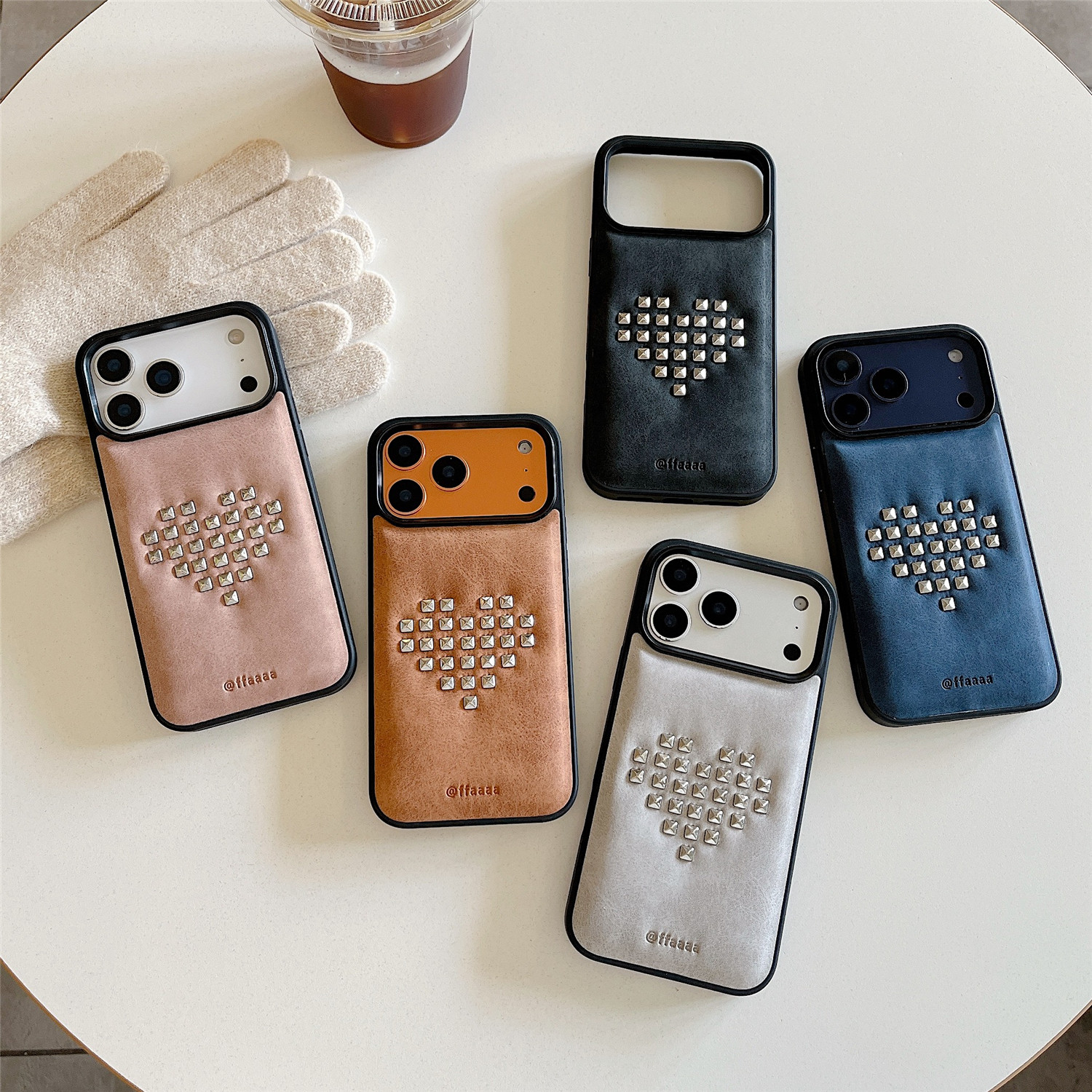 爱心柳钉简约高级感皮革重工iPhone17Pro手机壳适用苹果17ProMax保护套麂皮新款16Pro秋冬纯色15全包防摔男女