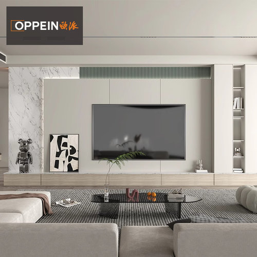 欧派定制奶油风客厅电视柜整墙