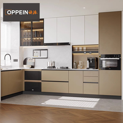 欧派橱柜定制家用厨房整体厨柜灶台一体柜开放式石英石台面橱柜