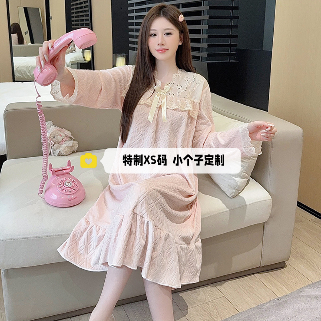 2025秋冬海岛绒提花睡裙女士