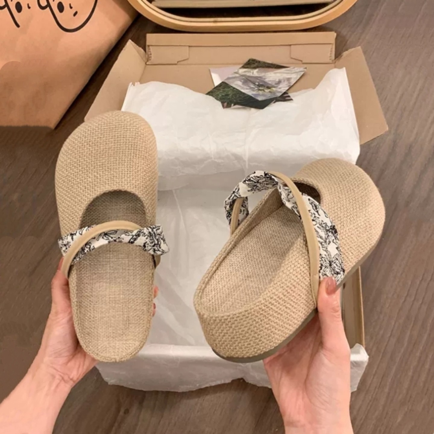 小个子增高厚底编织包头半拖鞋女夏外穿时尚舒适懒人一脚蹬博肯鞋