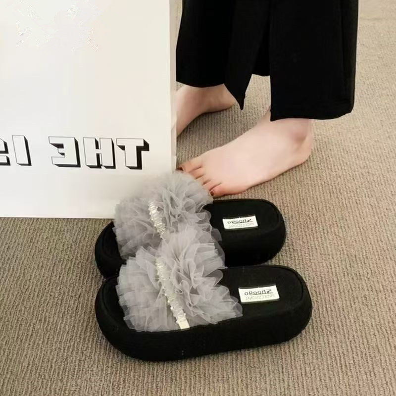 厚底一字拖鞋女款2026新款配裙子网纱轻便百搭凉拖鞋女夏外穿凉鞋