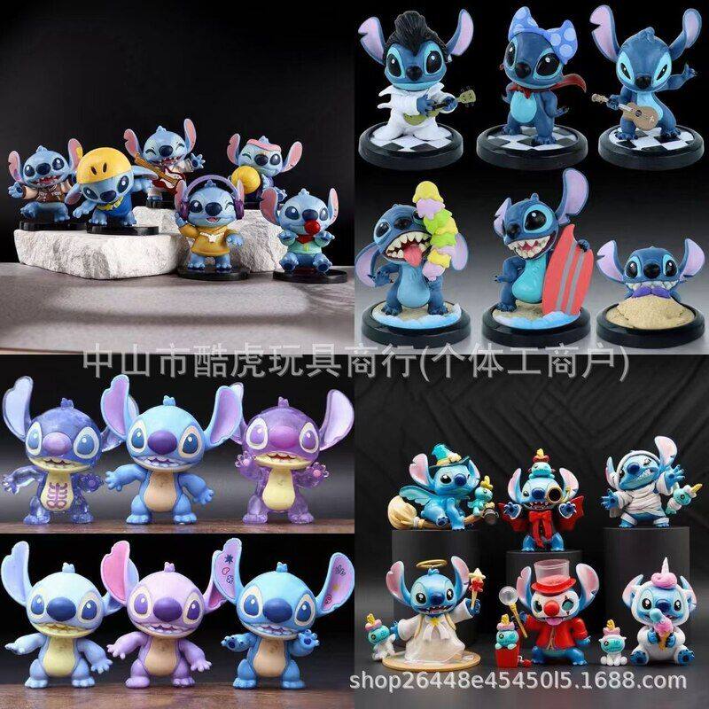 跨境新品潮玩搞怪史迪仔鬼灭线条小好狗盲盒手办礼物摆件公仔批发