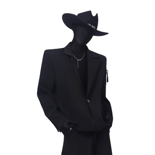 韩系简约翻领纯色垫肩西服外套
