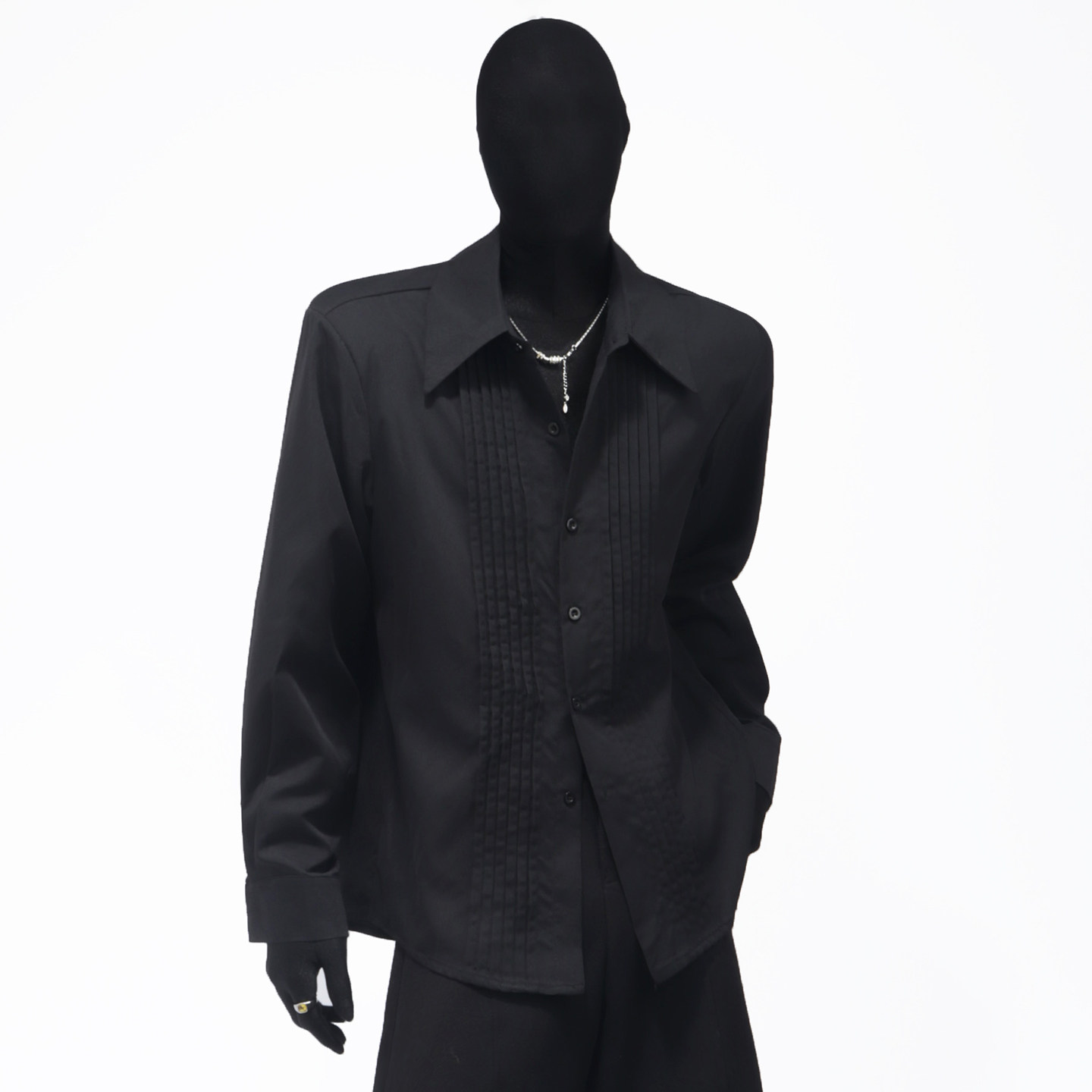 Black clothes法式宫廷风衬衫男款春季小众风琴捏褶设计感衬衣潮