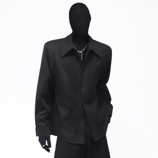 Black clothes法式宫廷风衬衫男款春季小众风琴捏褶设计感衬衣潮