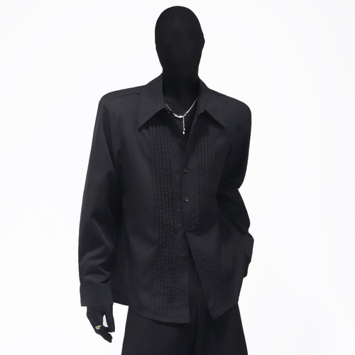Black clothes法式宫廷风衬衫男款春季小众风琴捏褶设计感衬衣潮