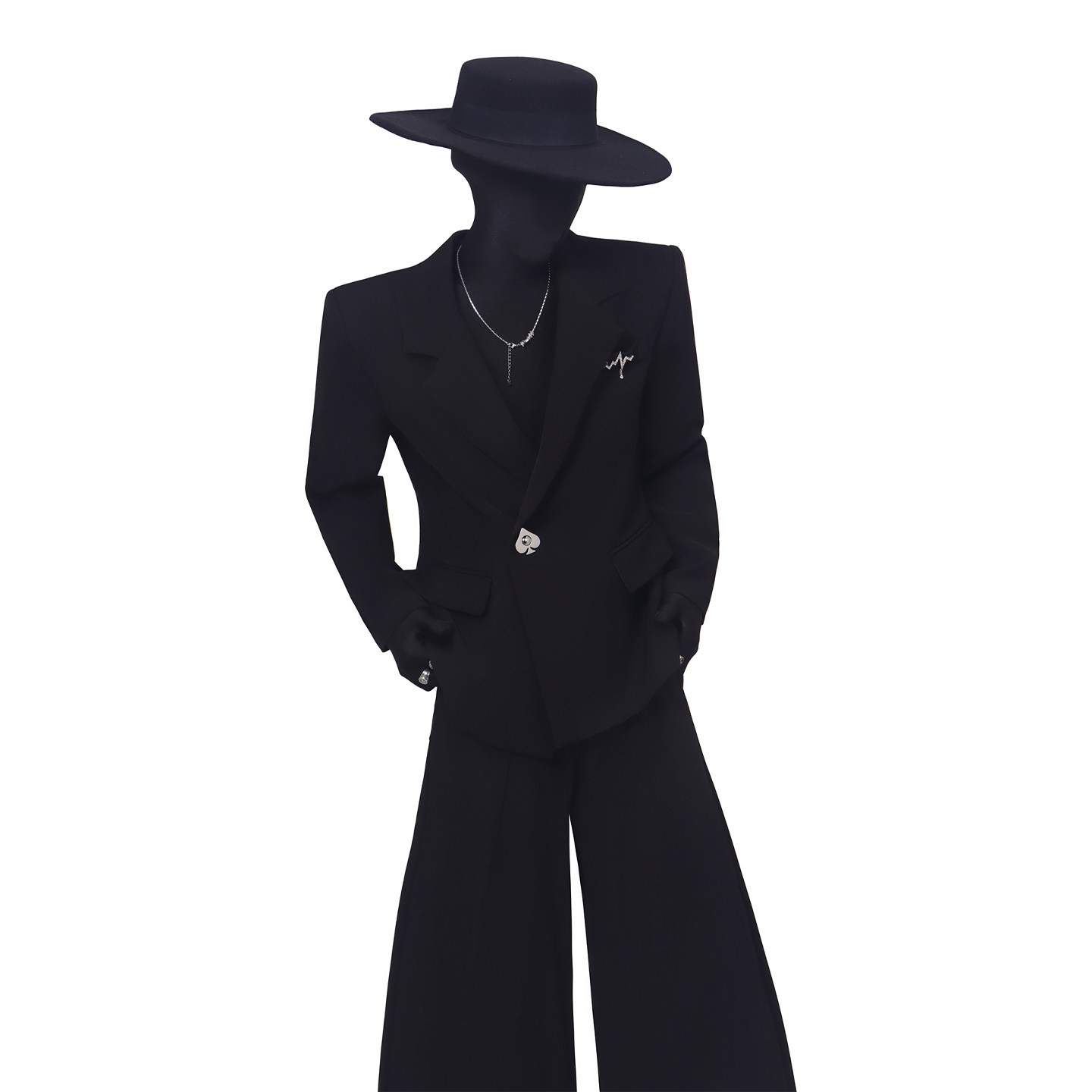 BlackClothes高级感金属装饰休闲西服上衣纯色垫肩长袖西装外套潮