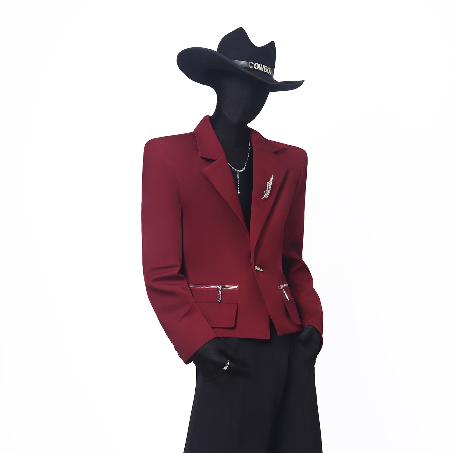 BlackClothes限定款小众轻奢短款西服外套金属装饰垫肩气质西装潮