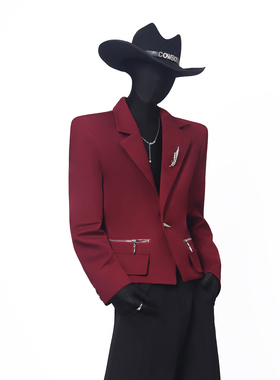 BlackClothes限定款小众轻奢短款西服外套金属装饰垫肩气质西装潮