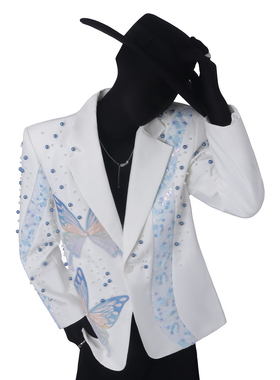 BlackClothes重工艺西装外套男士演出男团刺绣蝴蝶西服钉珠上衣