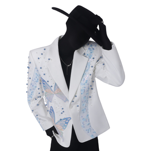 BlackClothes重工艺西装外套男士演出男团刺绣蝴蝶西服钉珠上衣