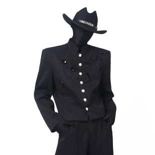 BlackClothes重工烫钻设计立体花朵西服套装男高级感轻奢短款外套