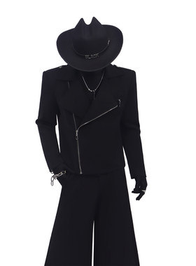 BlackClothes不规则拉链夹克男