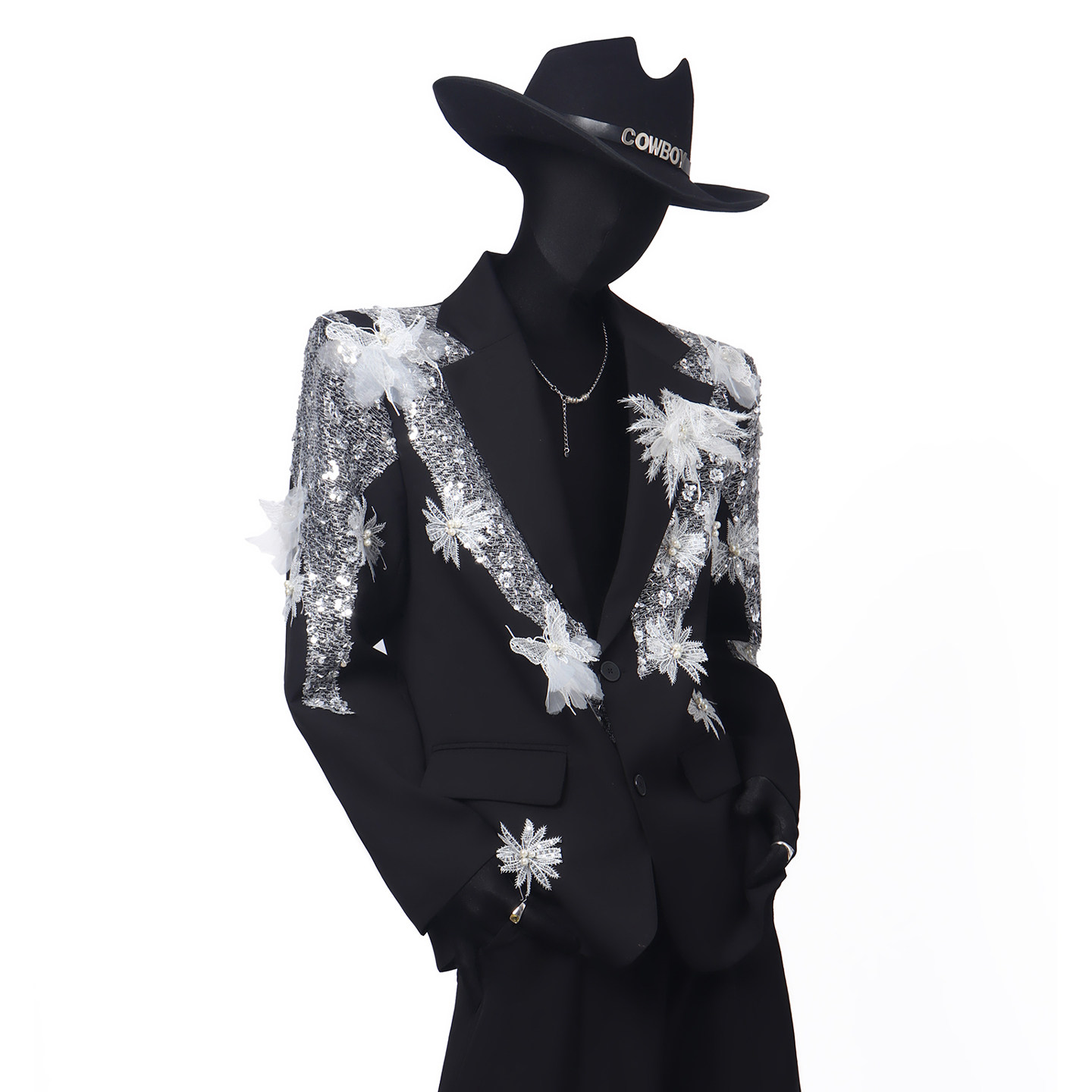 BlackClothes轻奢亮片刺绣设计垫肩西装外套男高级感痞帅廓形西服