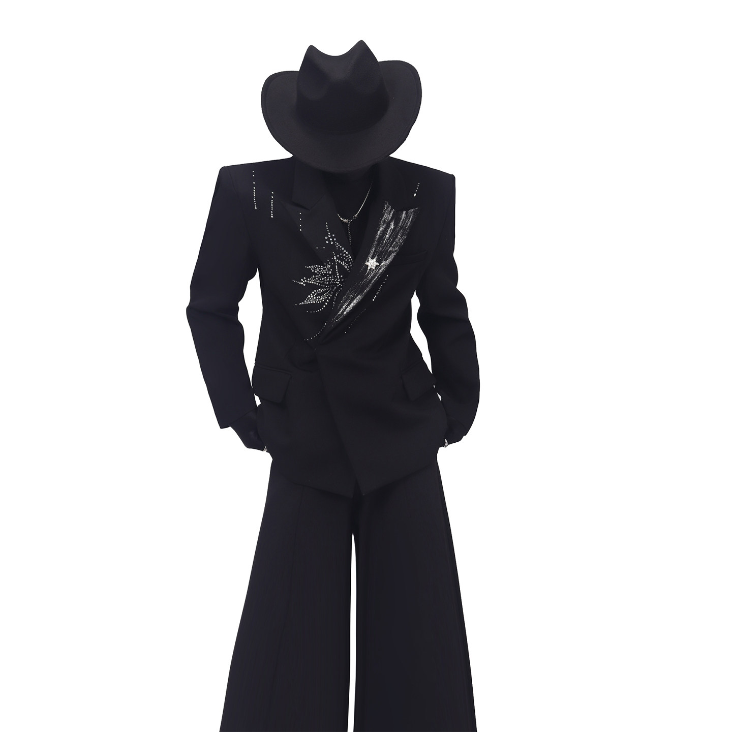 BlackClothes星光'高定烫钻收腰廓形长袖西服男士舞台风个性西装