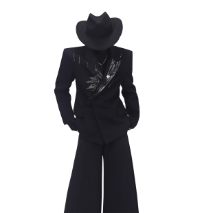 BlackClothes星光'高定烫钻收腰廓形长袖西服男士舞台风个性西装