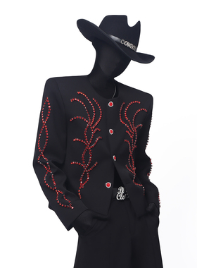 BlackClothes荆棘个性短款外套男秋季小众钉珠廓形西服男士痞帅潮