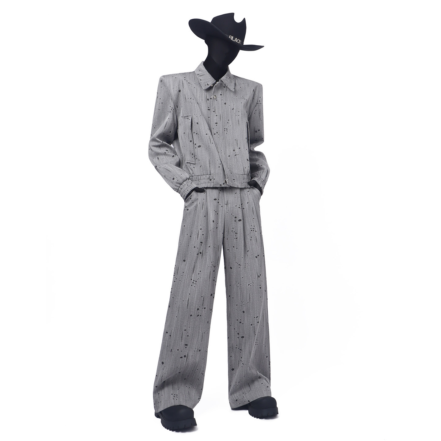 BlackClothes韩系泼墨夹克外套男士高级感休闲直筒西裤套装两件套