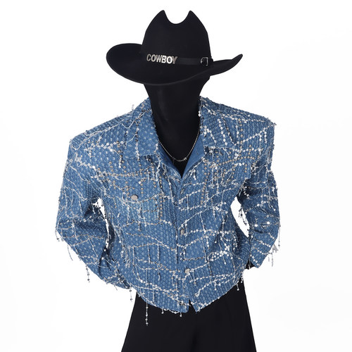 BlackClothes亮片流苏牛仔夹克男
