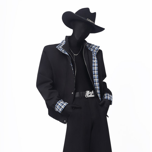 冬季加厚格纹短款棉服男士外套