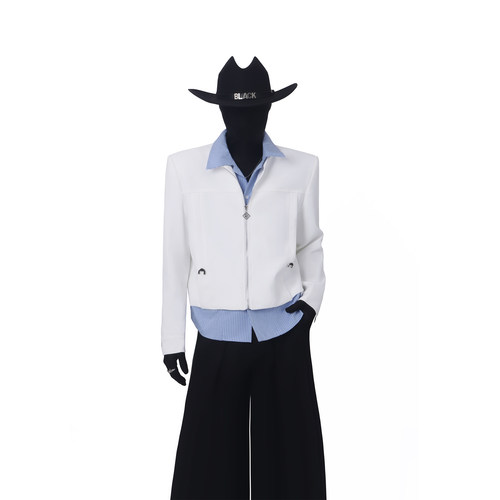 BlackClothes条纹假两件垫肩夹克