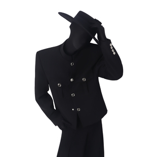 BlackClothes王嘉尔同款新中式立领夹克痞帅黑色中山装短西装外套