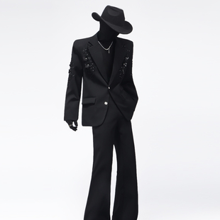 Black clothes高级感亮片立体绣花休闲西服外套男款痞帅西装套装
