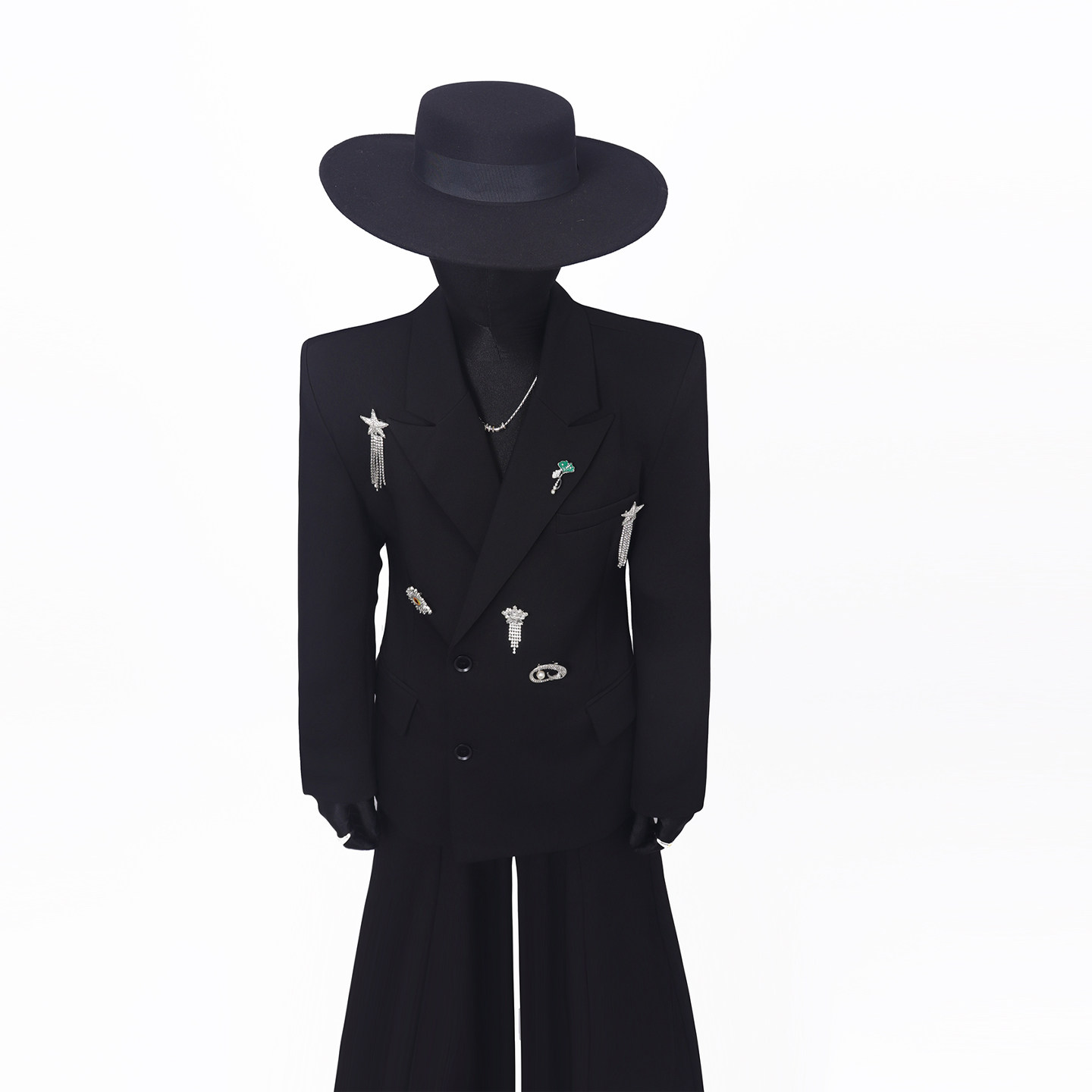 BlackClothes暗黑系金属装饰长袖西服上衣垫肩休闲黑色西装外套