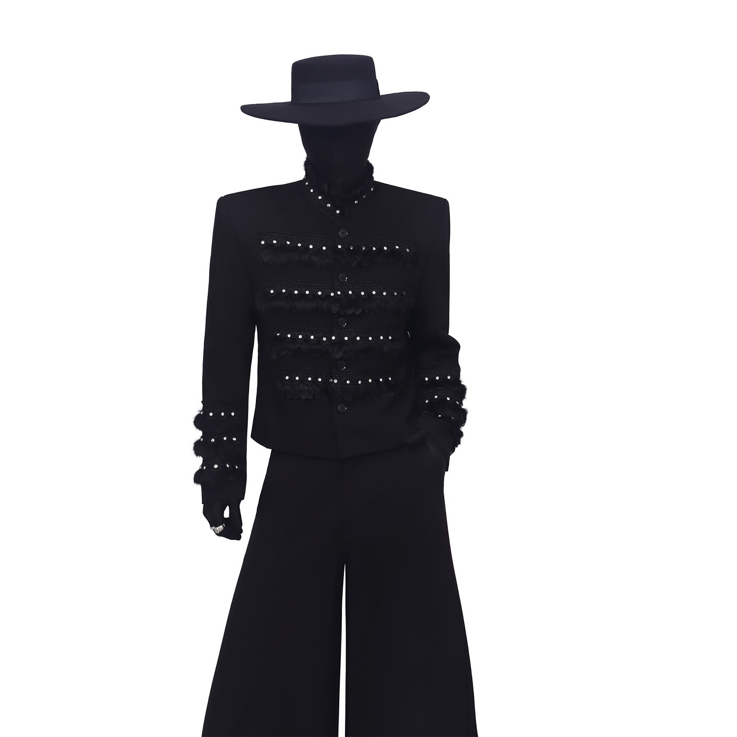 BlackClothes暗黑系镶钻个性短款西装外套毛边设计感长袖夹克秋季