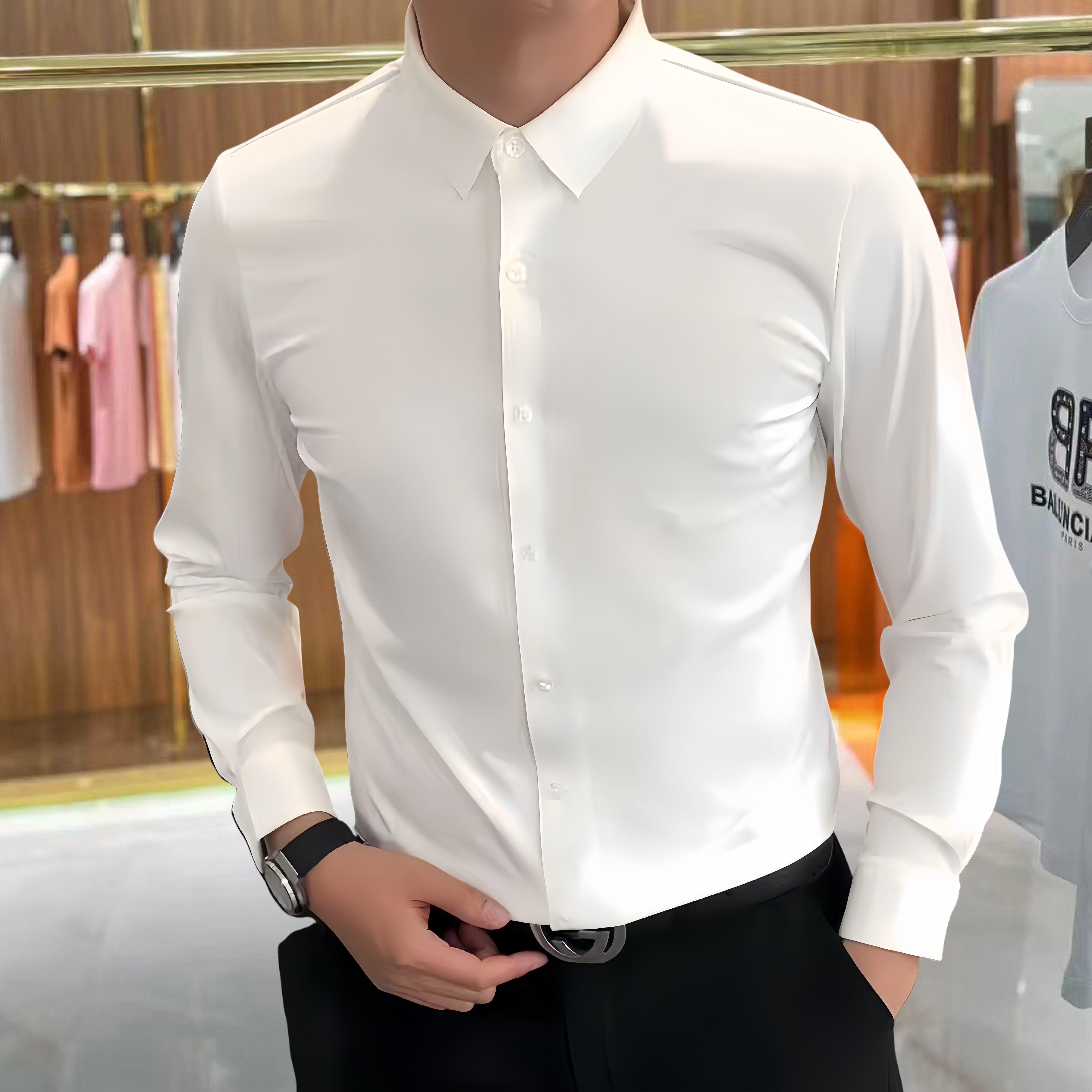 丝滑抗皱高弹力修身衬衫高级感