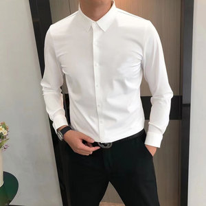 高级感丝滑长袖衬衫男士修身轻商务高弹抗皱中青年正装衬衣青年