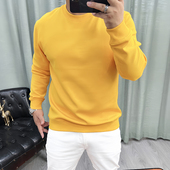 卫衣宽松丝滑不变形黄色透气圆领长袖 新品 长绒棉套头男士 T恤百搭