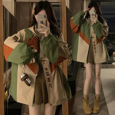 美式覆古撞色冲锋衣外套女春秋户外登山露营机能工装连帽夹克风衣