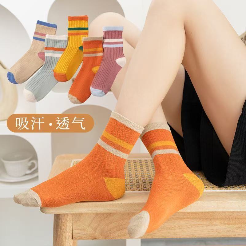 高颜值袜子女条纹韩版加厚保暖中筒复古学院风秋冬潮袜日系中筒袜